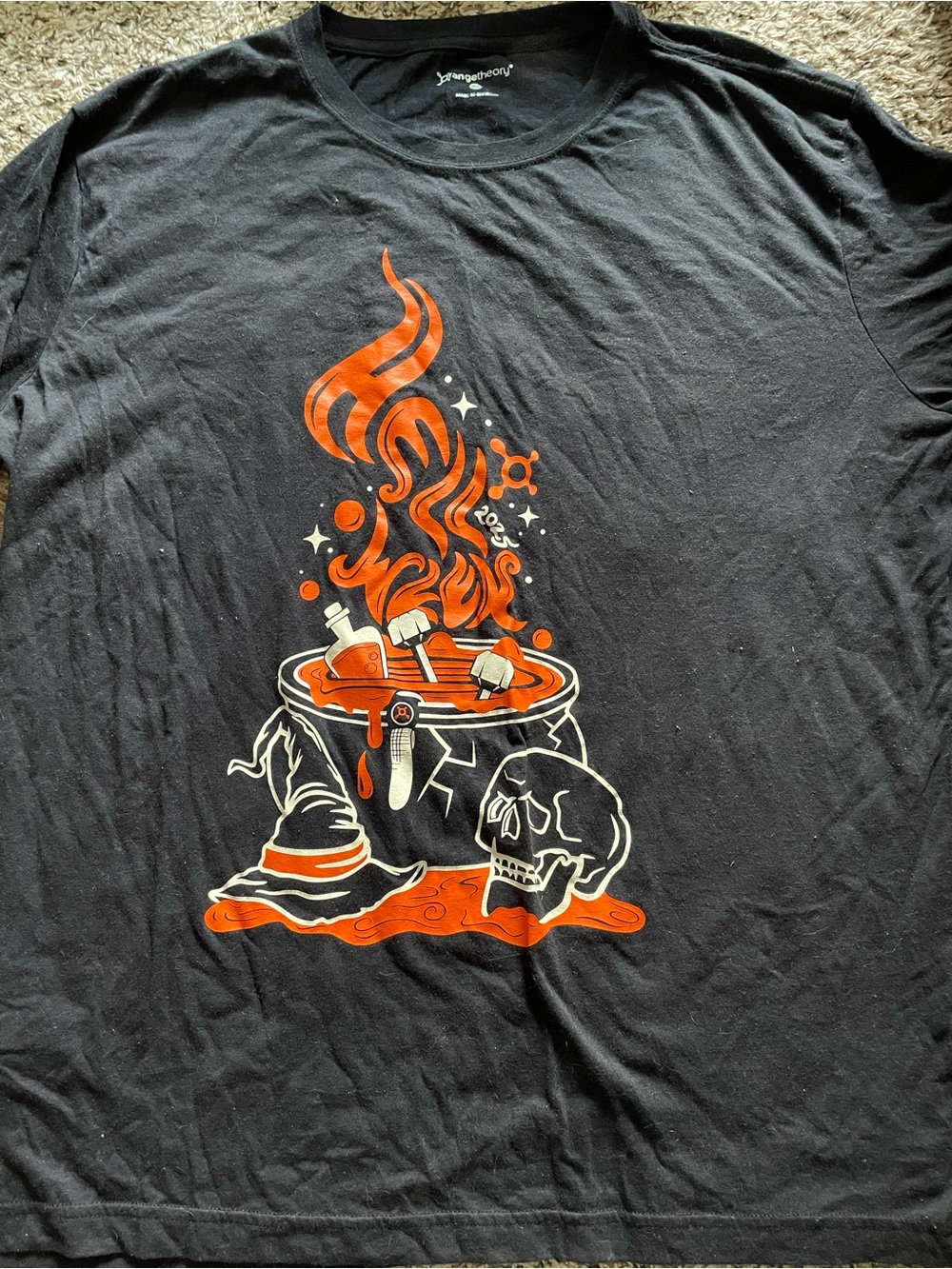 Orangetheory Black Short Sleeve Tee with Orange and White Cauldron Graphic